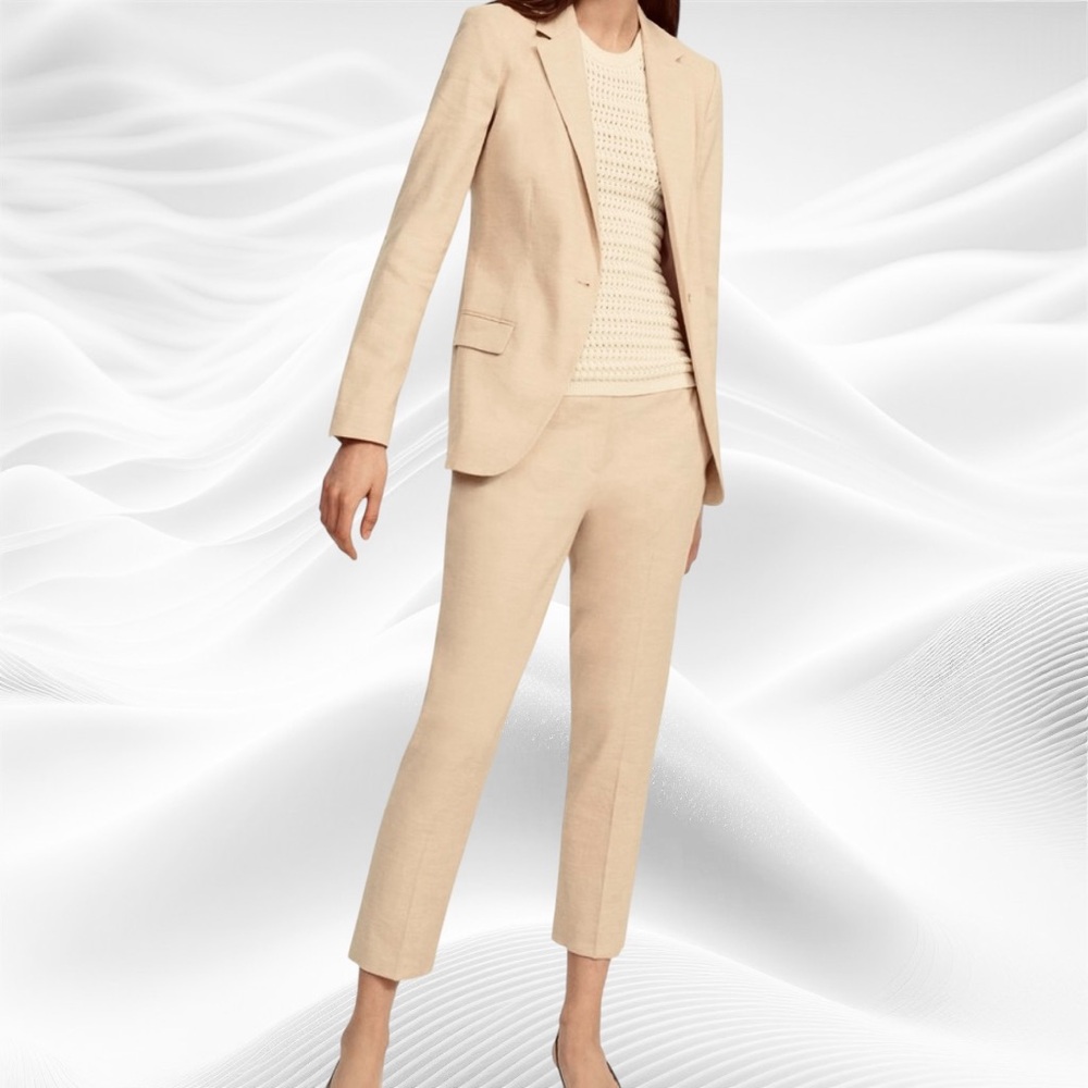 Theory 2-Piece Suit Blazer and Pants Sand Beige Size 6 Sharkskin Linen Blend